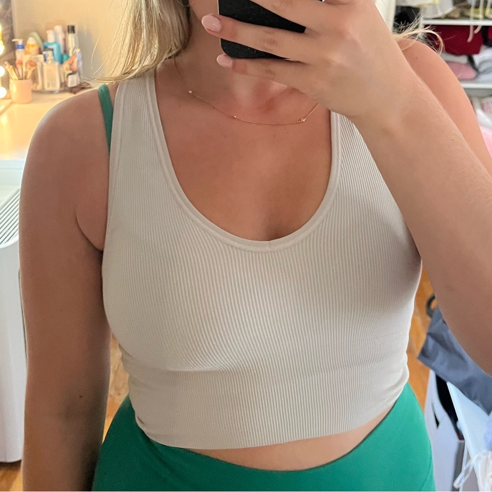 Women's Cream Ribbed Crop Top